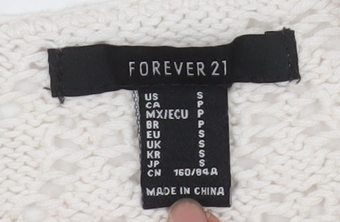 Forever 21 Women Ivory Crochet Knit Cropped Long Sleeve Blouse S