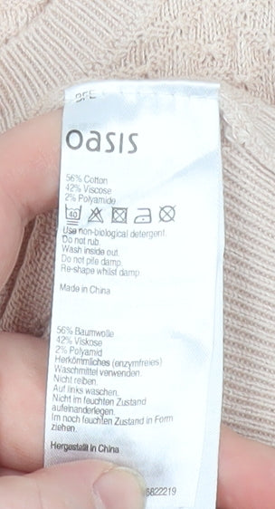 Oasis Women’s Beige Knit Long Sleeve Scoop Neck Blouse Size M
