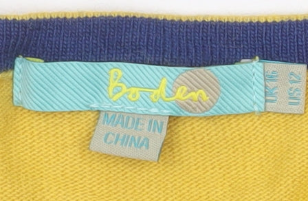 Boden Women's Yellow Wrap V-Neck Long Sleeve Cotton Blend Jumper Size 16