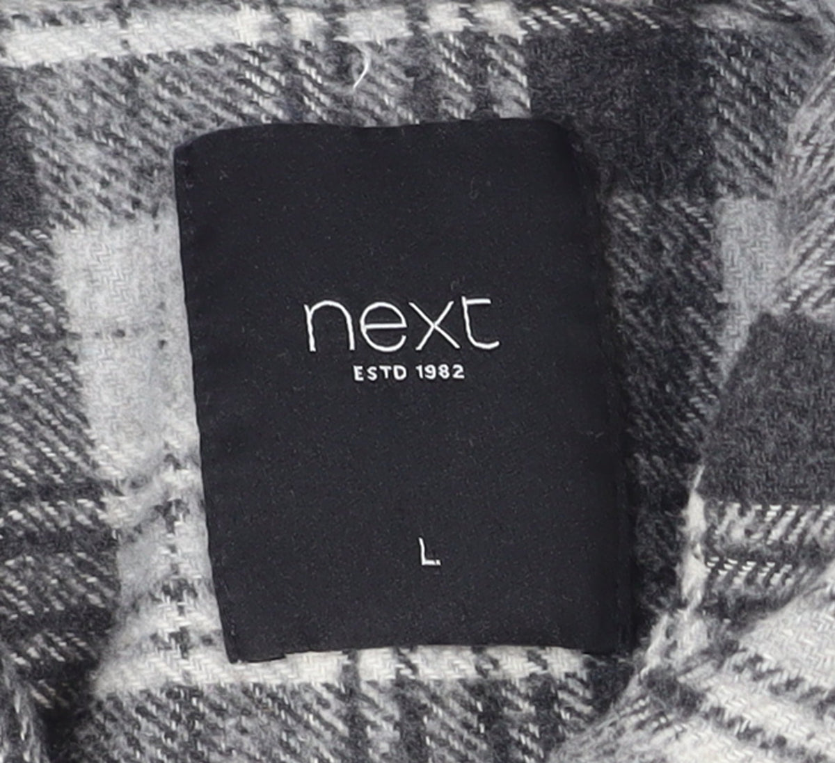 Next Men's Grey Checked Flannel Button-Up Shirt Size L