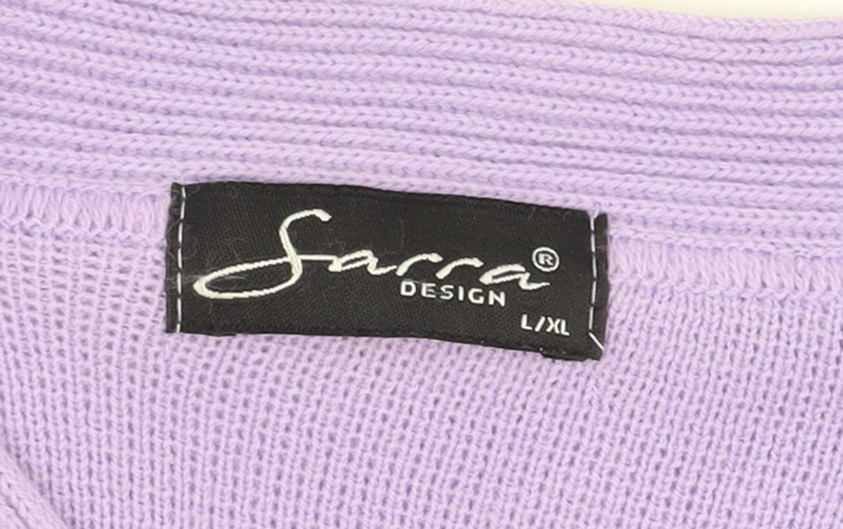 Sarra Design Women's Purple Acrylic Cardigan L V-Neck Knit
