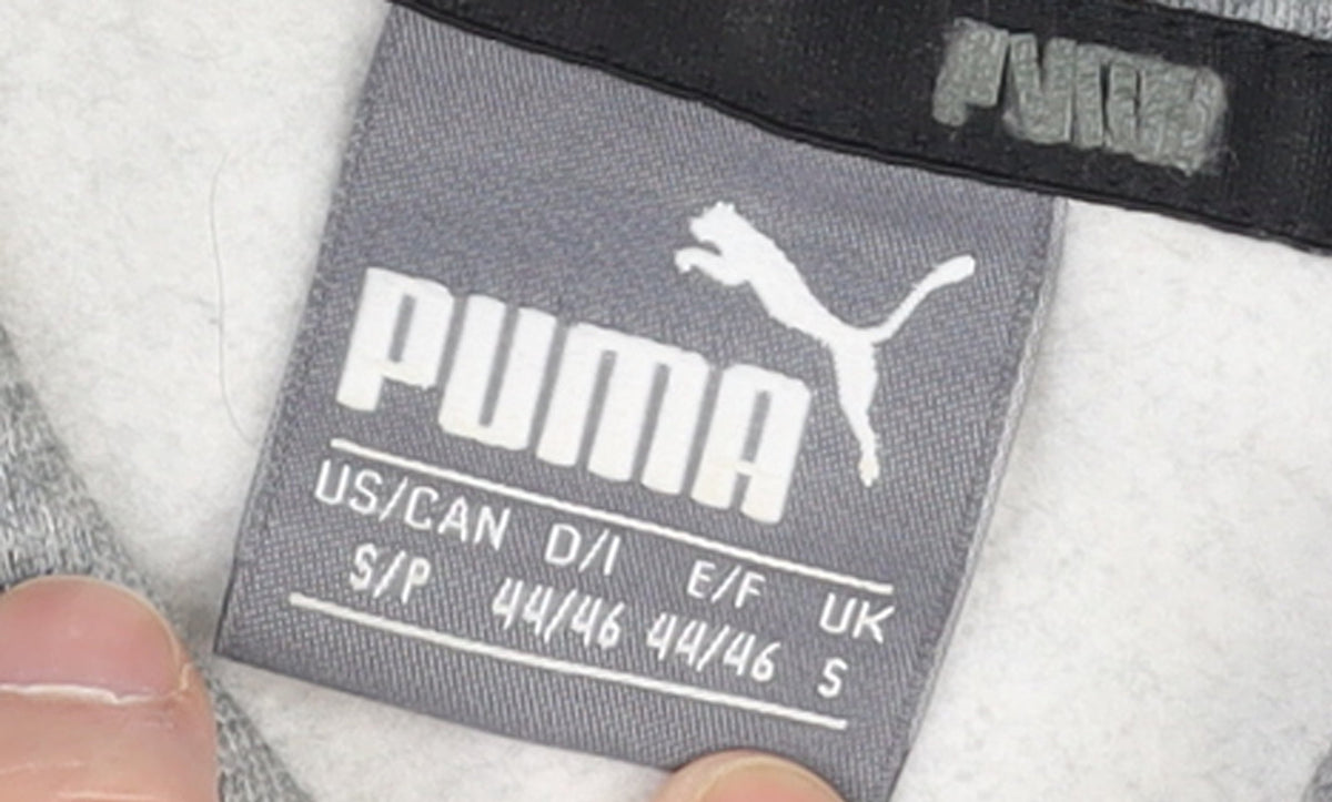 Puma Men's Grey Small Pullover Hoodie Regular Fit Logo Fleece