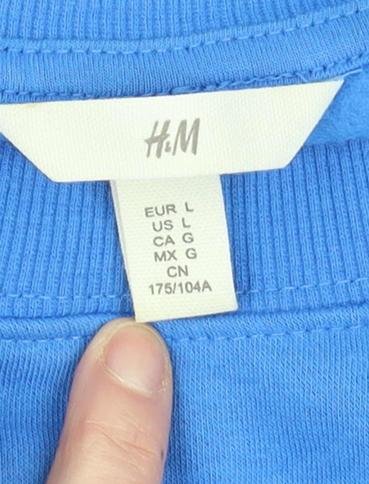 H&M Men Blue Pullover Sweatshirt L Crew Neck Graphic Print