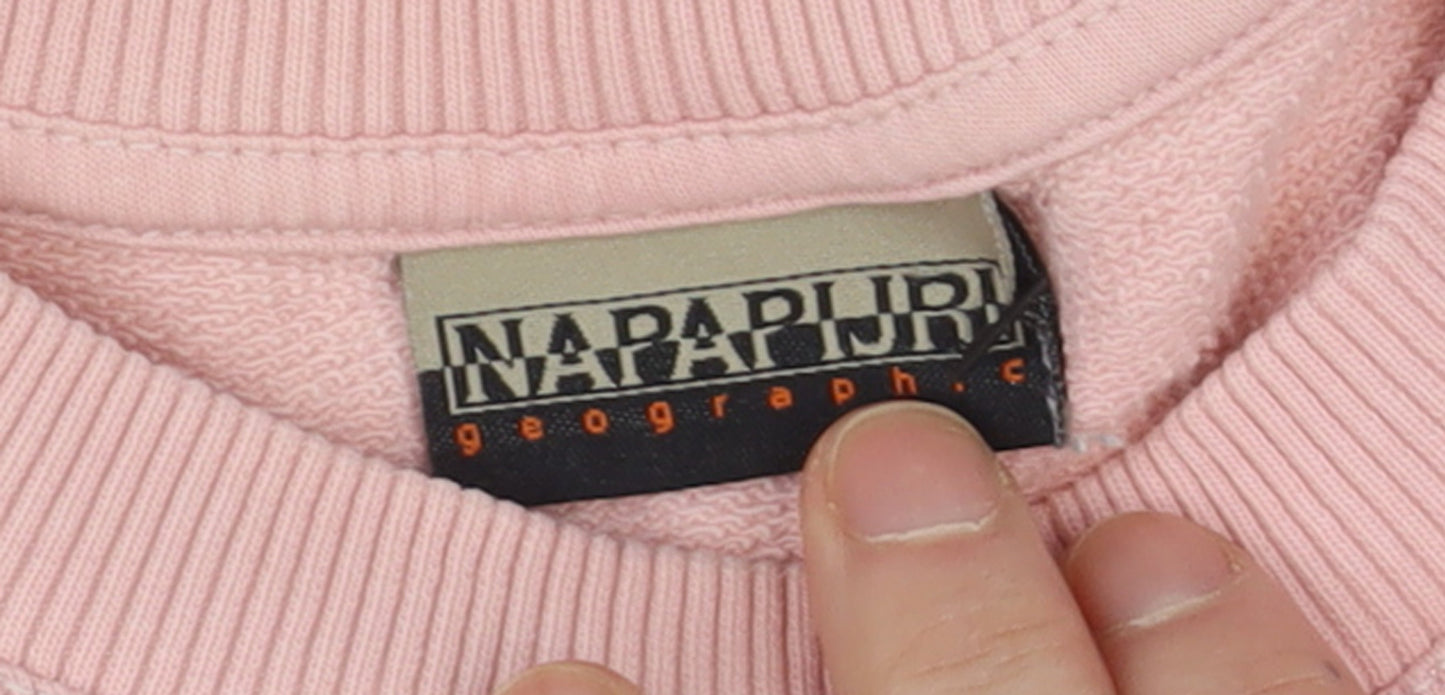 Napapijri Women Pink Cotton Crew Neck Pullover Sweatshirt L