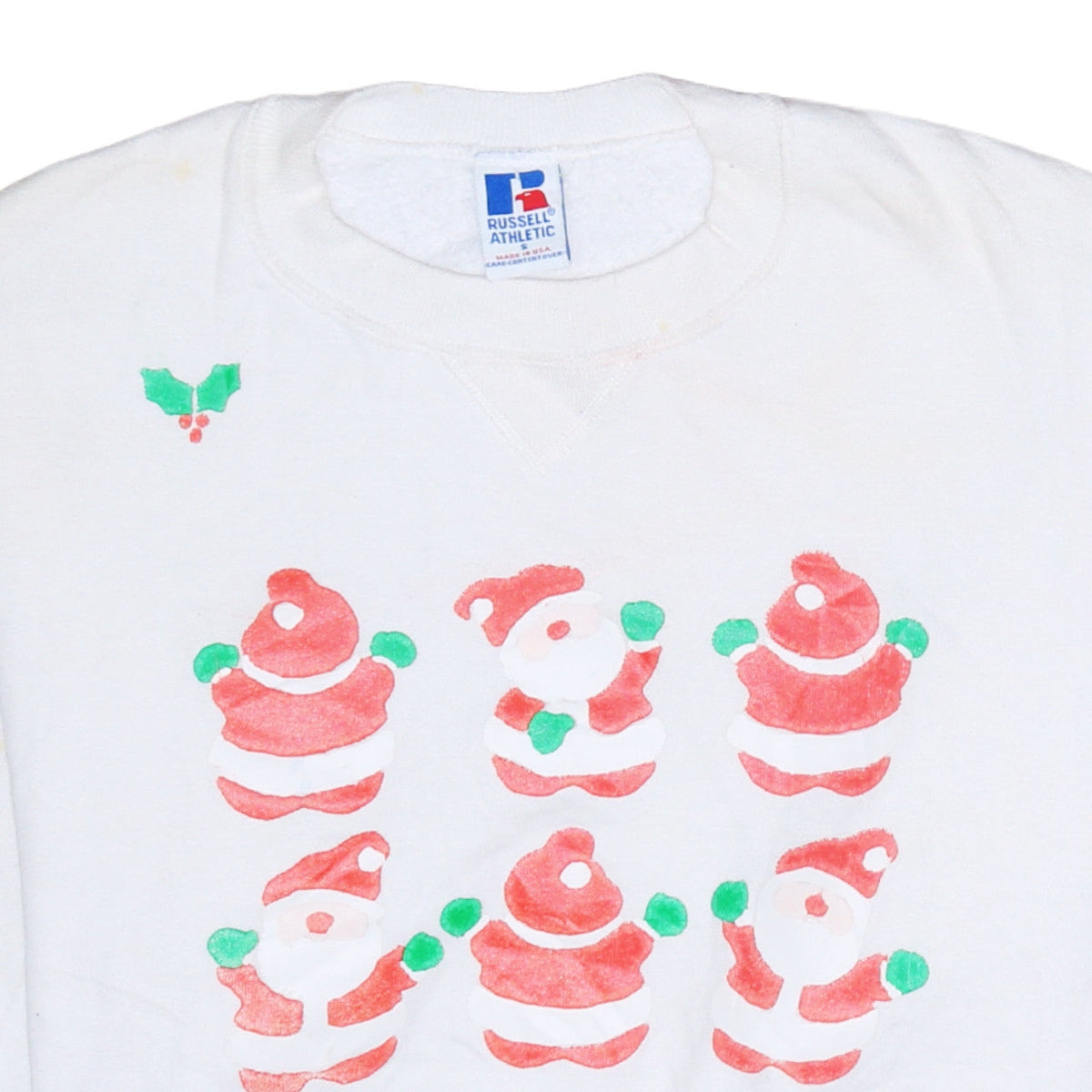 Russell Athletic Women White Christmas Santa Print Pullover Sweatshirt S