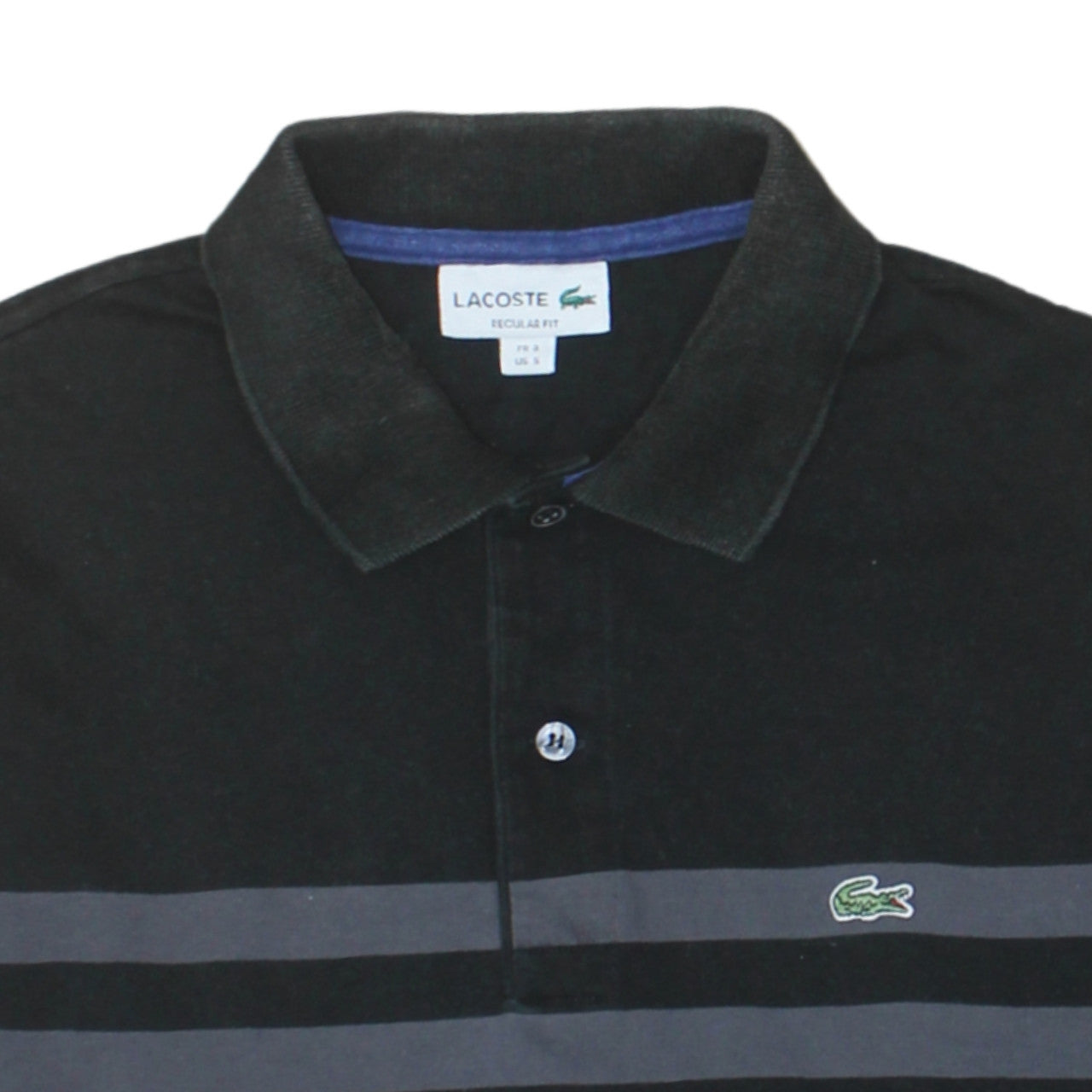 Lacoste Men’s Blue Black Striped Regular Fit Long Sleeve Polo Shirt Size S