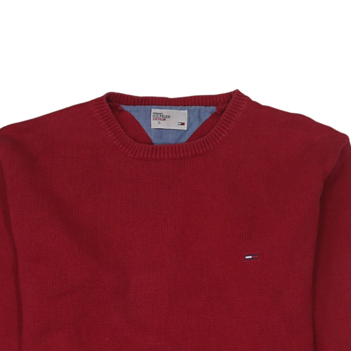 Tommy Hilfiger Denim Men’s Red Cotton Crew Neck Jumper Size S