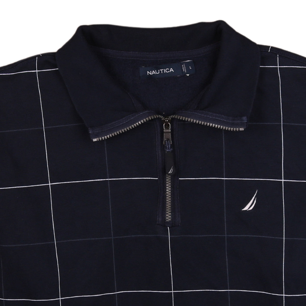 Nautica Men's Blue Check 1/4 Zip Collared Sweatshirt L