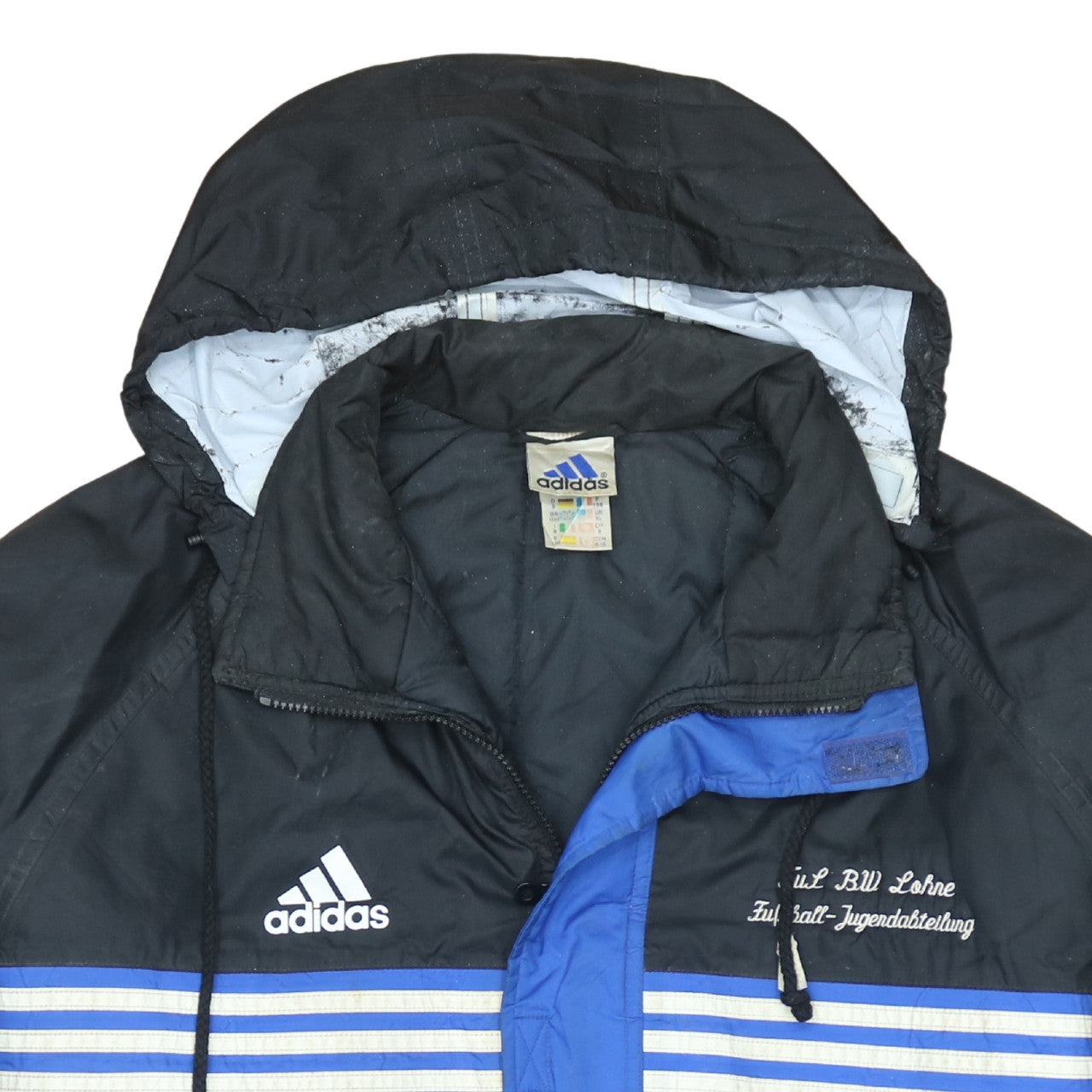 Adidas Men's Blue Black XL Football Parka Jacket Hooded Windproof