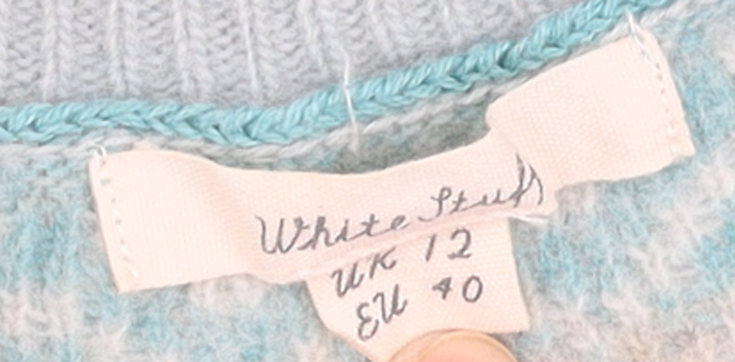 White Stuff Women Blue Fair Isle Wool Jumper UK 12 Winter Knit