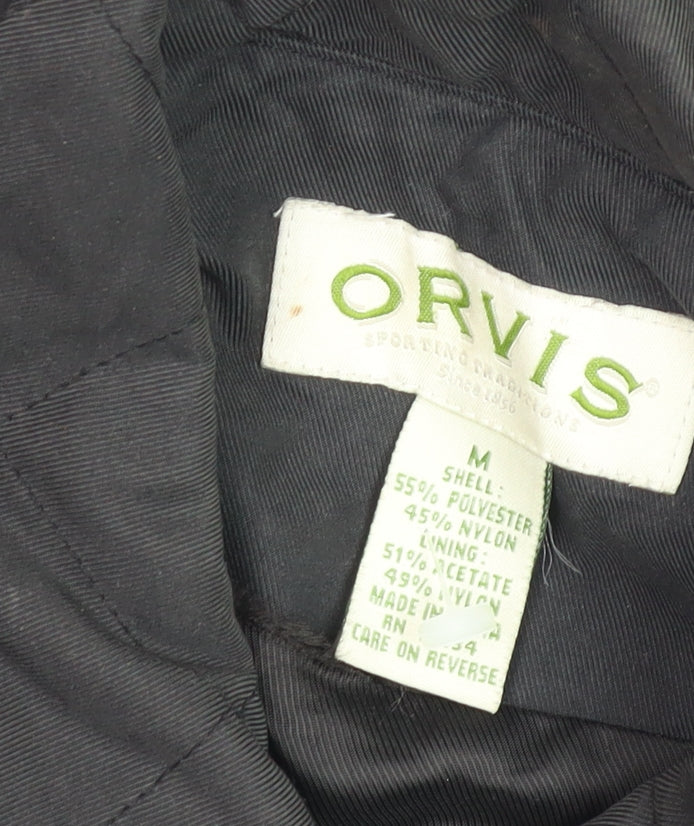 Orvis Mens Black Quilted Mid-Length Jacket M Padded Nylon Polyester