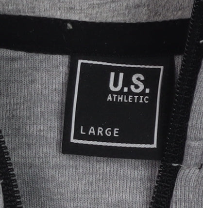 U.S. Athletic Men's Grey Black Full Zip Hoodie Size L Regular Fit