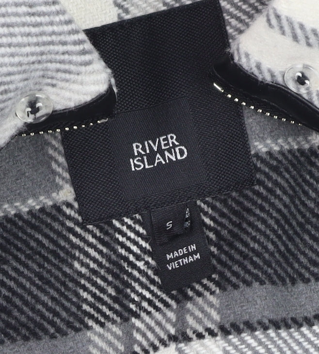 River Island Women's Grey Check Wool Blend Cape Jacket Size S