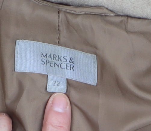 Marks & Spencer Women Beige Wool Cashmere Mid-Length Coat Size 22