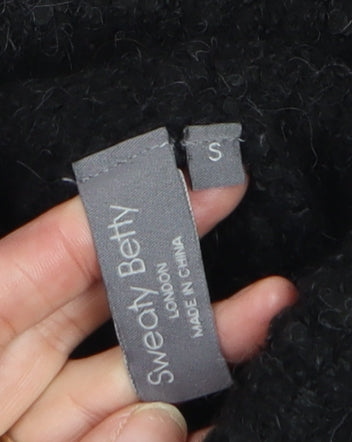 Sweaty Betty Women Black Roll Neck Wool Blend Jumper Size S Zip Detail