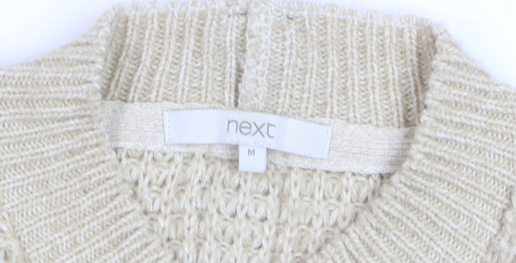 Next Women Beige Chunky-Knit Wool Blend Crew Neck Jumper Size 12