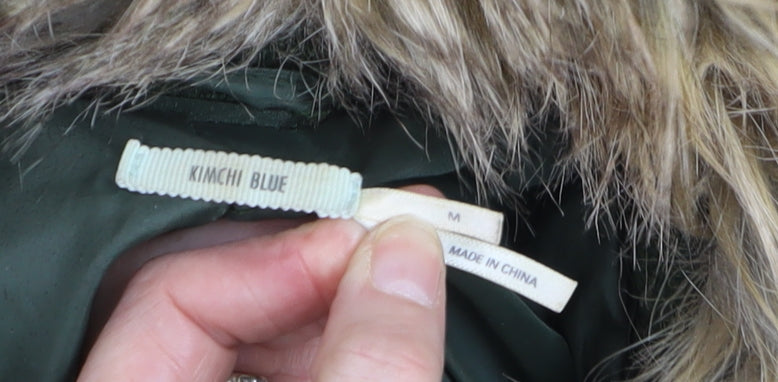 Kimchi Blue Women’s Green Faux Fur Collar Pea Coat Wool Blend Size M