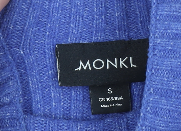 Monki Women Blue Mock Neck Ribbed Knit Jumper Size S