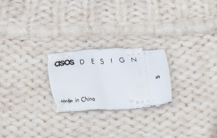 ASOS DESIGN Women's Beige Chunky-Knit V-Neck Pullover Jumper Size S