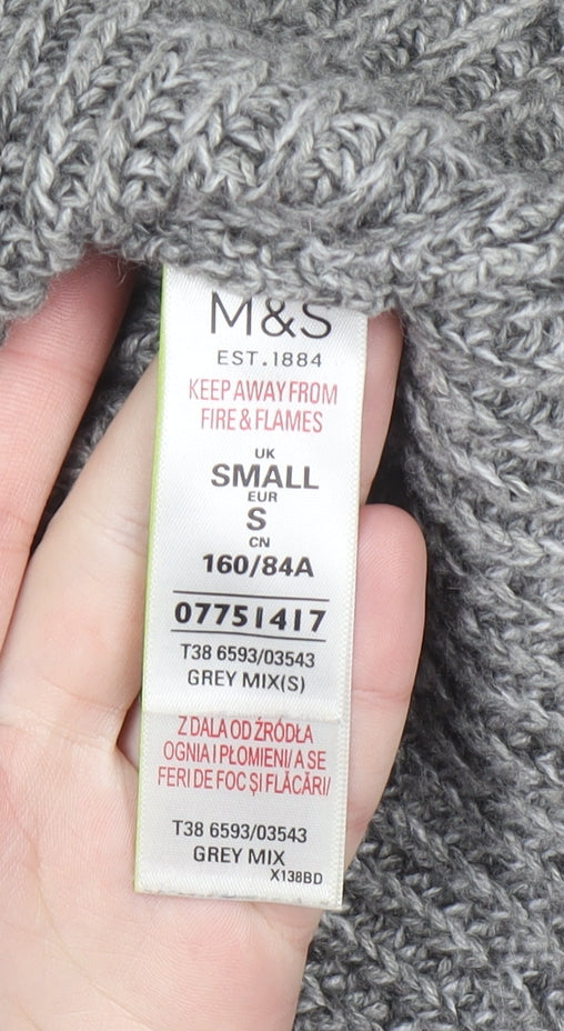 Marks and Spencer Womens Grey Chunky Knit Mock Neck Wool Blend Jumper S