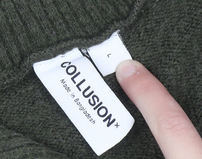 Collusion Women Green High Neck Half Zip Knit Jumper Size L