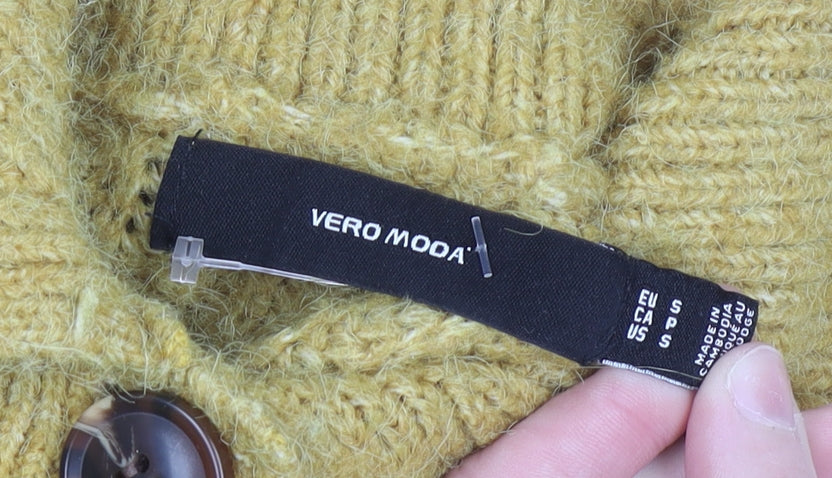 Vero Moda Women Yellow Collared Henley Knit Jumper Size S