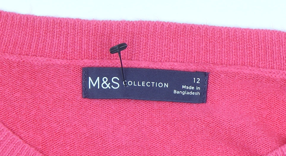 Marks & Spencer Womens Pink Size 12 Crew Neck Acrylic Jumper