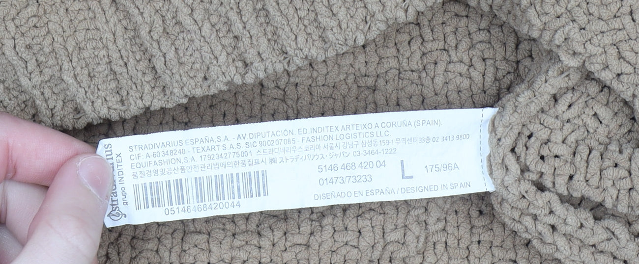 Stradivarius Women Beige Cable-Knit Crew Neck Pullover Jumper L