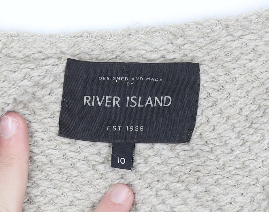 River Island Women Beige Chunky Knit Open Front Cardigan Size 10