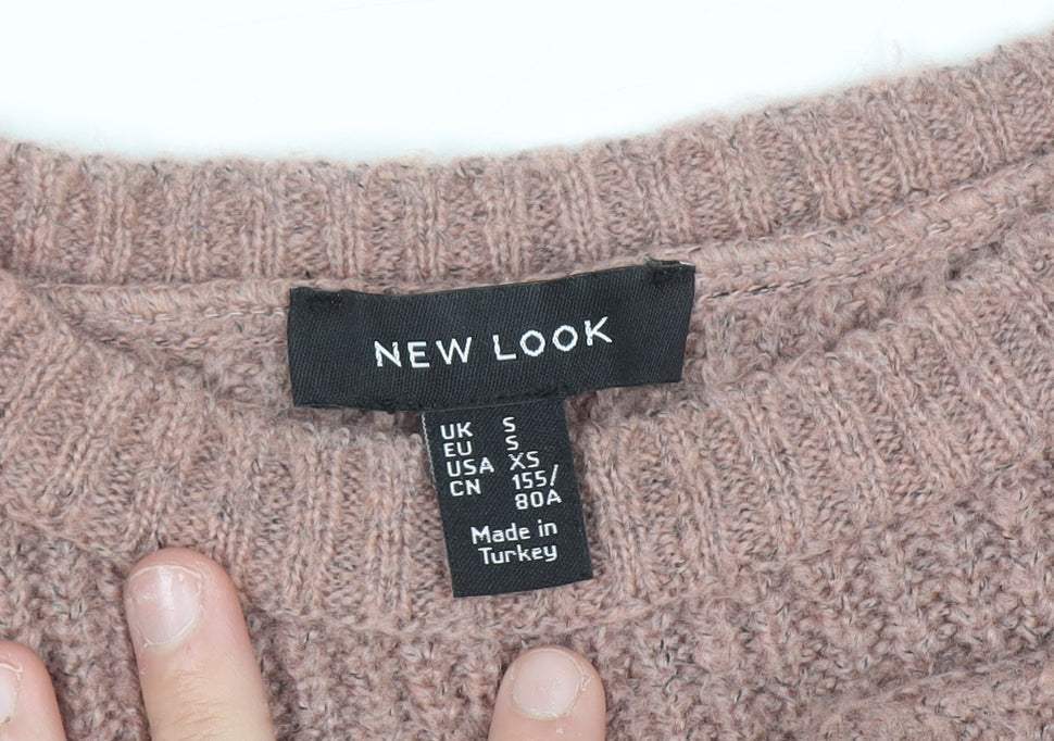 New Look Women’s Brown Chunky-Knit Crew Neck Cropped Jumper Size S