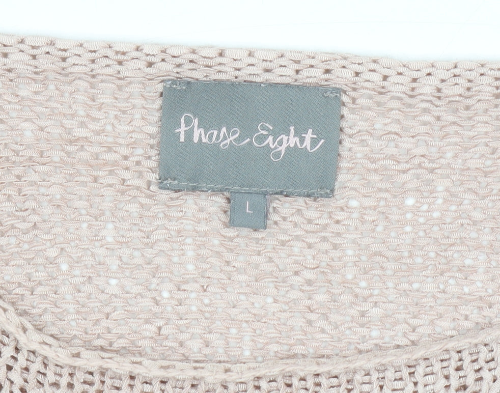Phase Eight Women Beige Open Knit Short Sleeve Pullover Jumper L