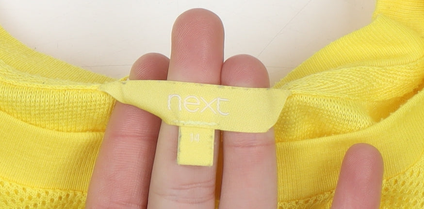 Next Women Yellow Long Sleeve Crew Neck Basic Polyester Top Size 14