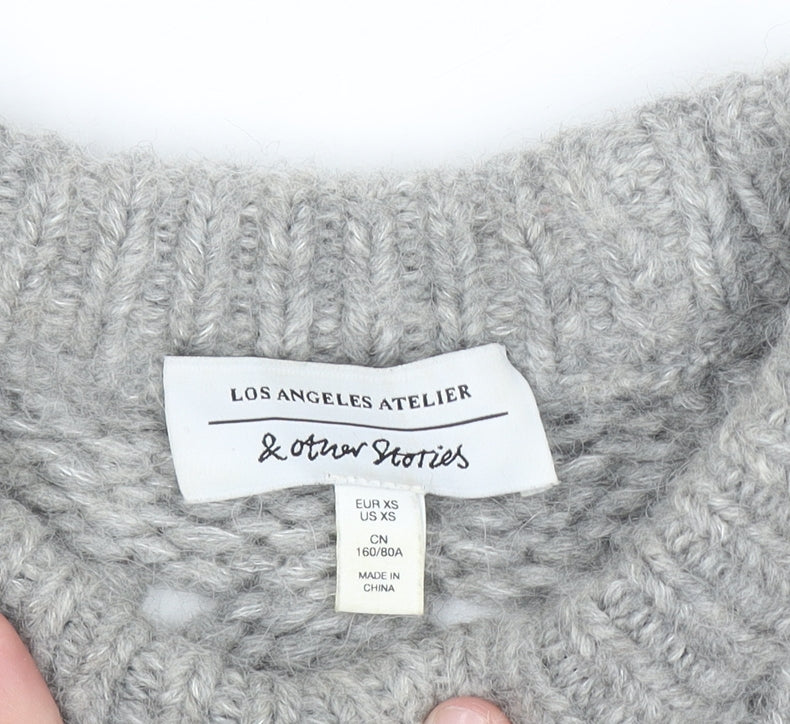 & Other Stories Womens Grey XS Open-Knit Alpaca Blend Jumper
