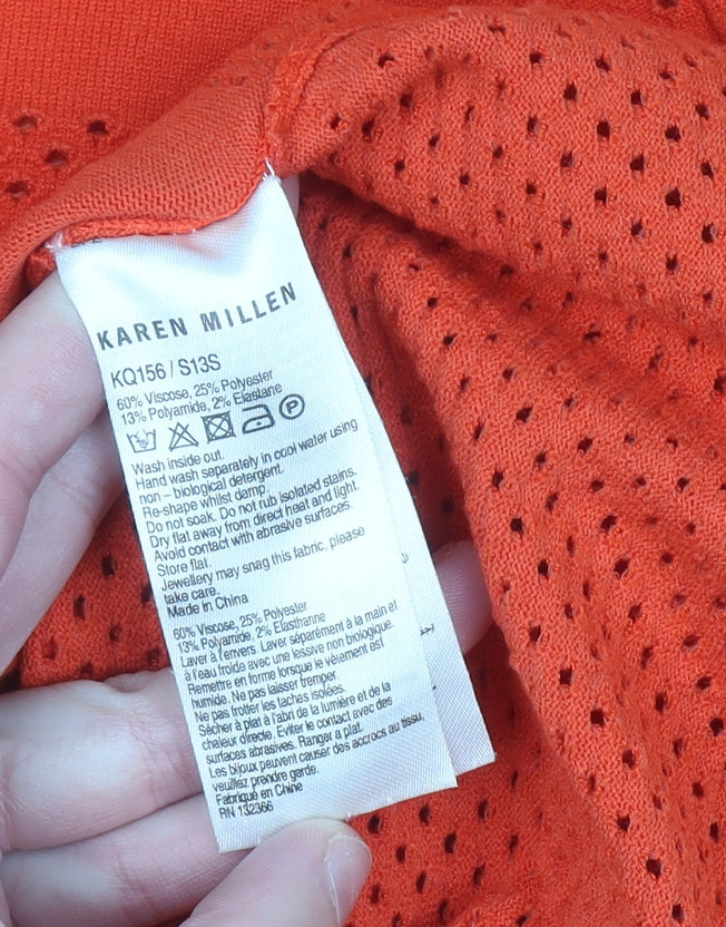 Karen Millen Womens Orange Knit Long Sleeve Crew Neck Blouse Size S