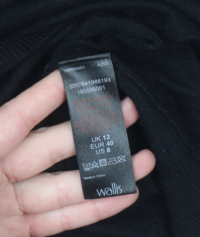 Wallis Women Black UK 12 Crew Neck Long Sleeve Button Jumper