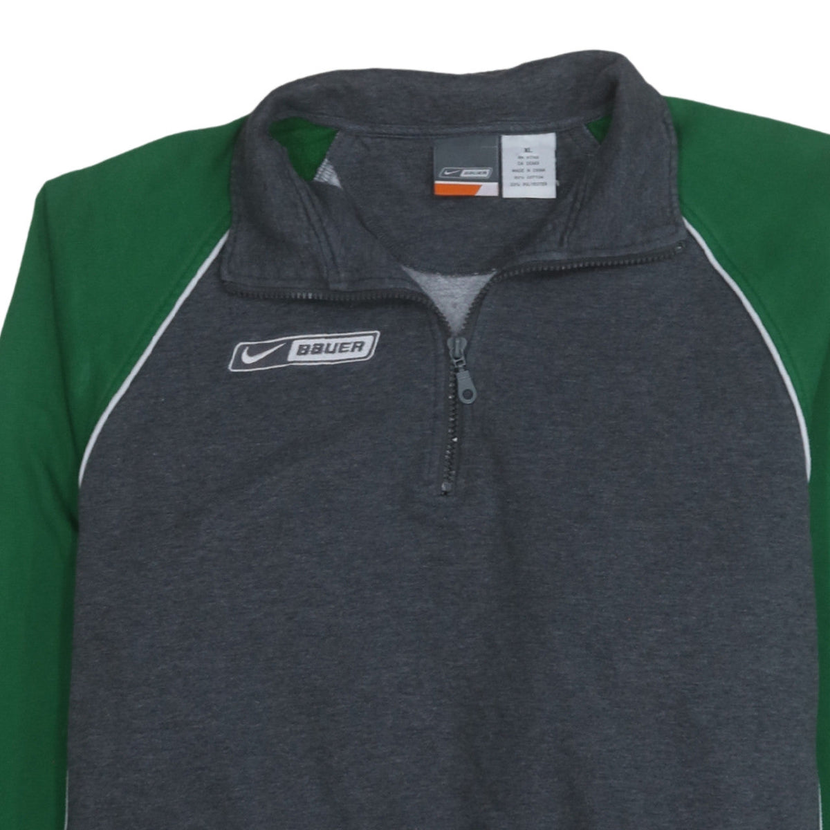 Nike Bauer Men's XL Green Grey 1/4 Zip Sports Sweatshirt