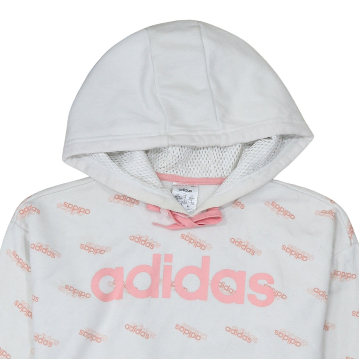 Adidas Womens White Pink Logo Pullover Hoodie XS
