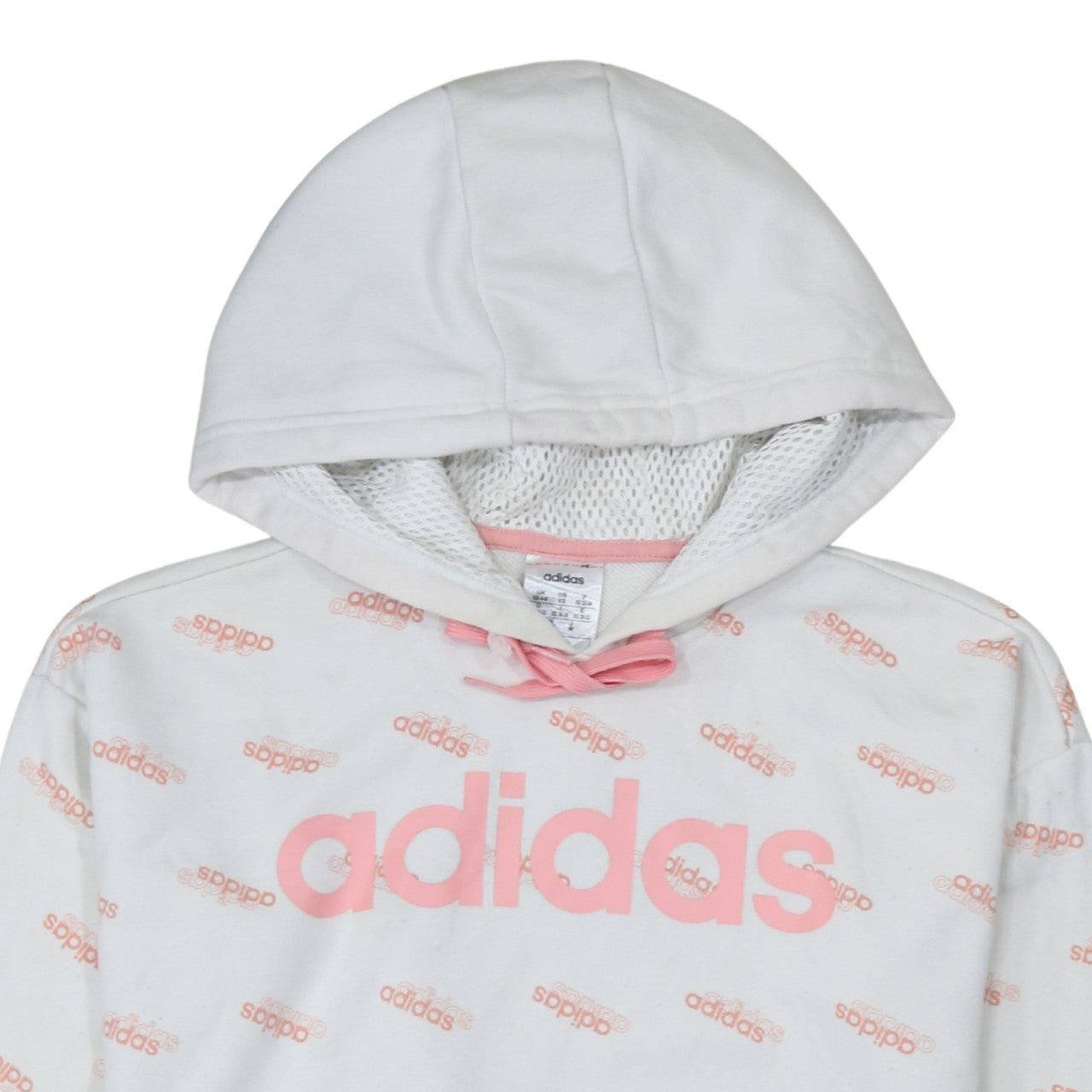 Adidas Womens White Pink Logo Pullover Hoodie XS