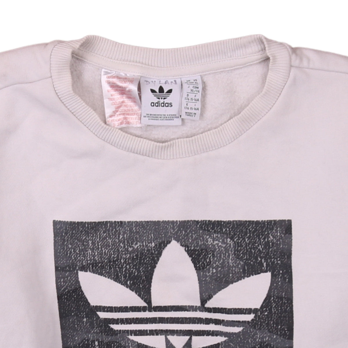 Adidas Boys White XL Sweatshirt with Trefoil Logo and Crew Neck