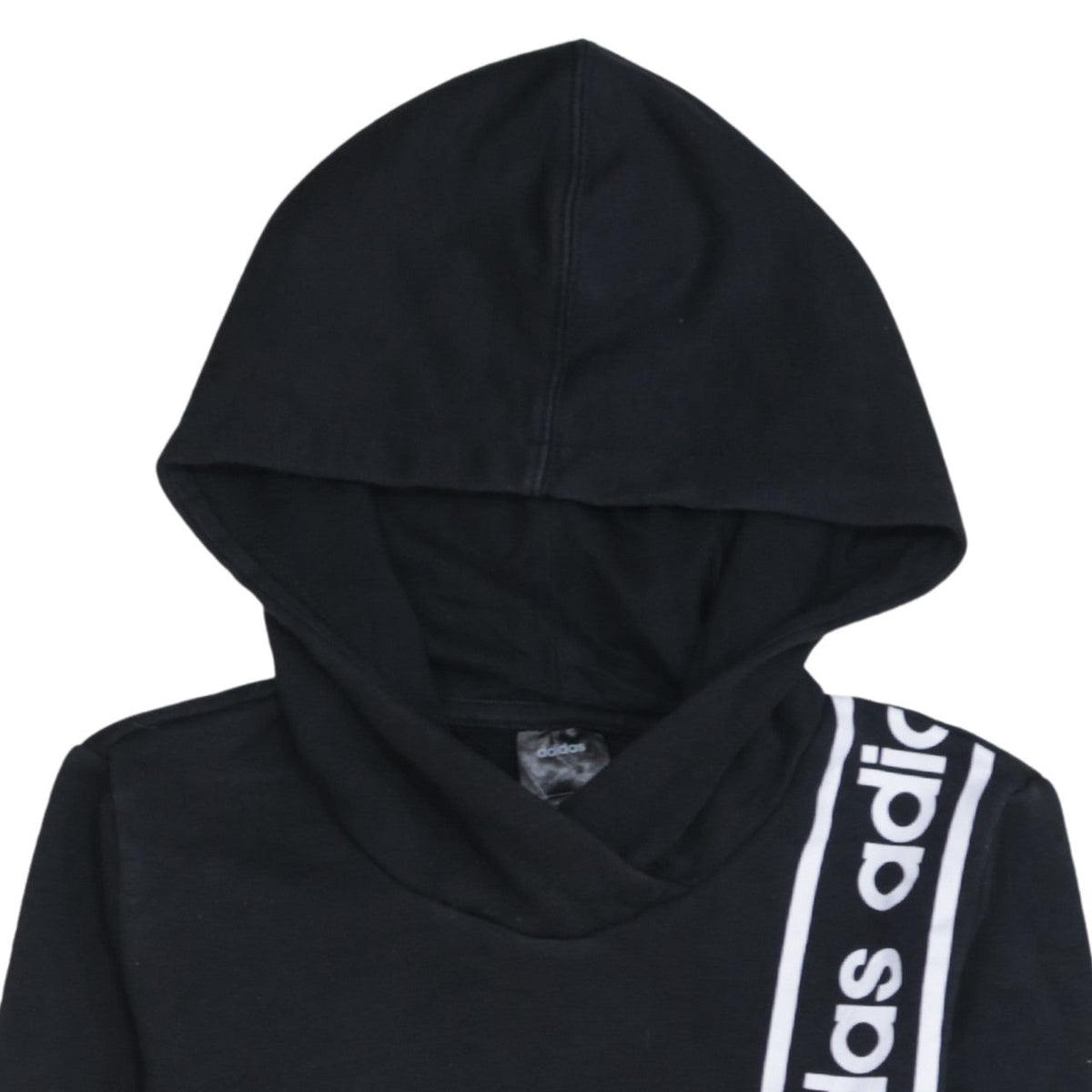 adidas Teens Black XS Pullover Hoodie with Logo Stripe Design