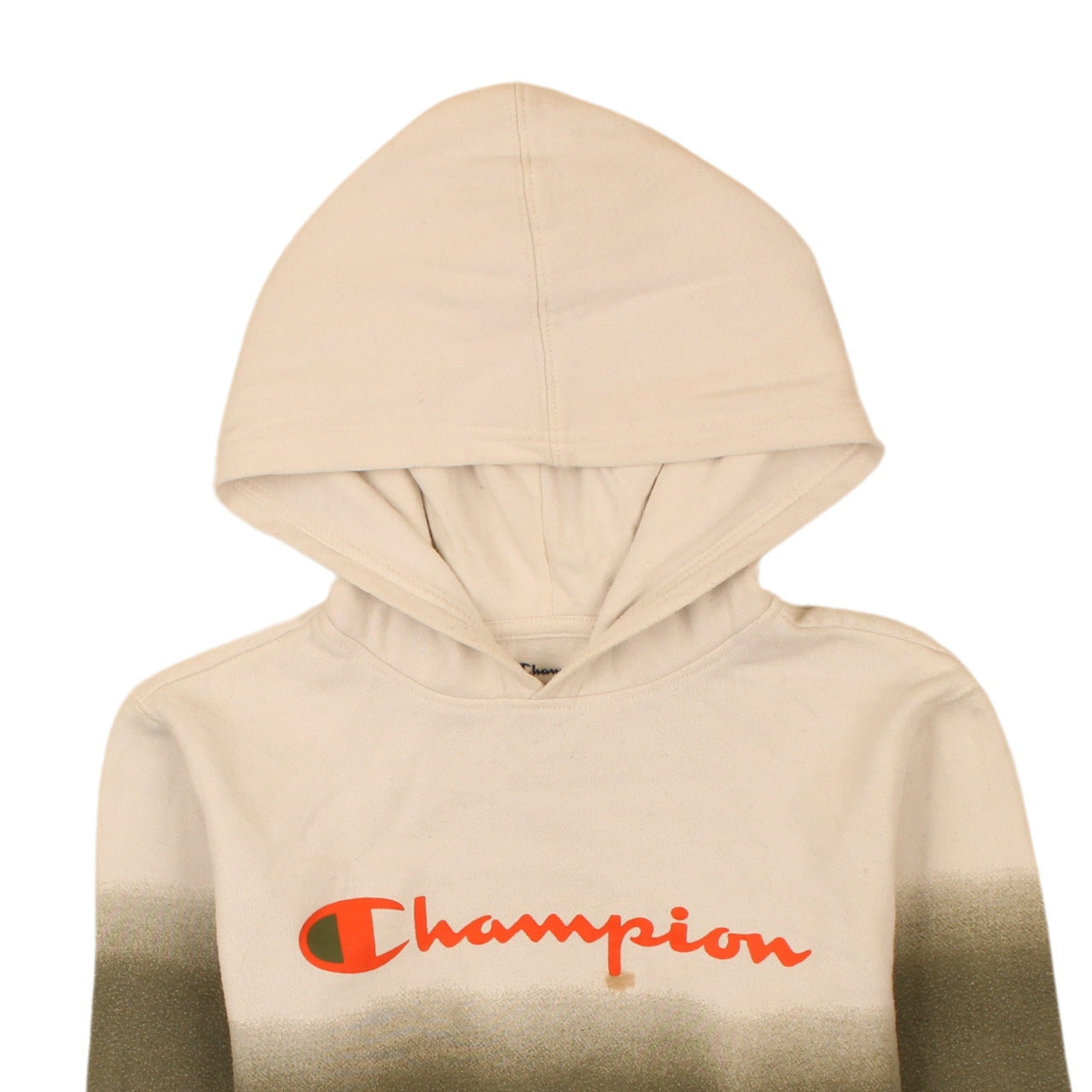 Champion Boys Beige & Green Pullover Hoodie L Logo Print Cotton Blend