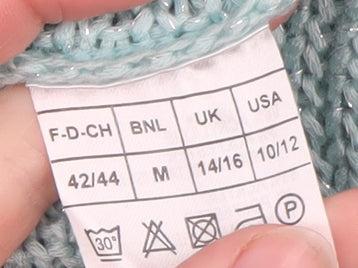 Damart Women Blue Open-Knit Pullover Jumper Size 14 3/4 Sleeve