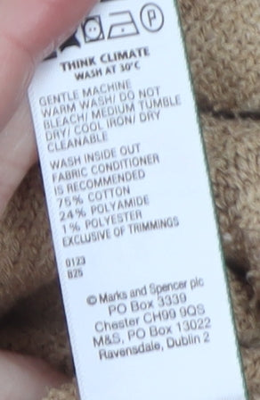 Marks & Spencer Women Beige Henley Jumper Medium Rib Knit Long Sleeve