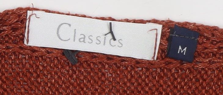 Classics Women Brown Knit Short Sleeve Pullover Jumper M
