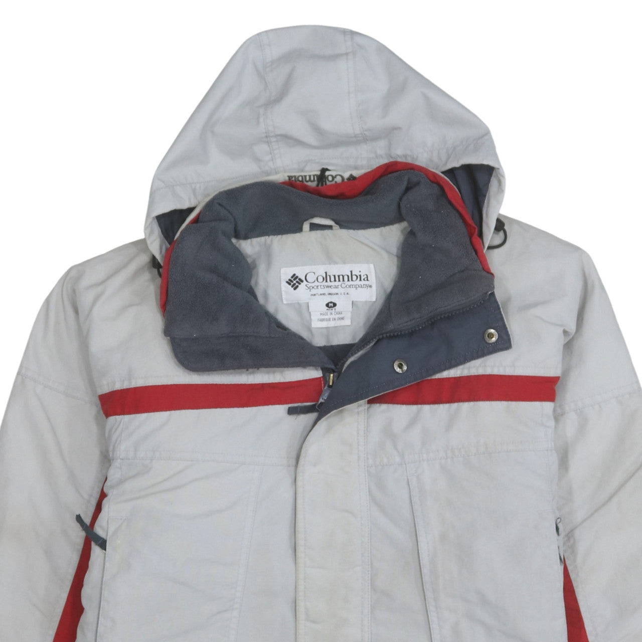 Columbia Men's Grey Red Hooded Parka Winter Jacket Size M