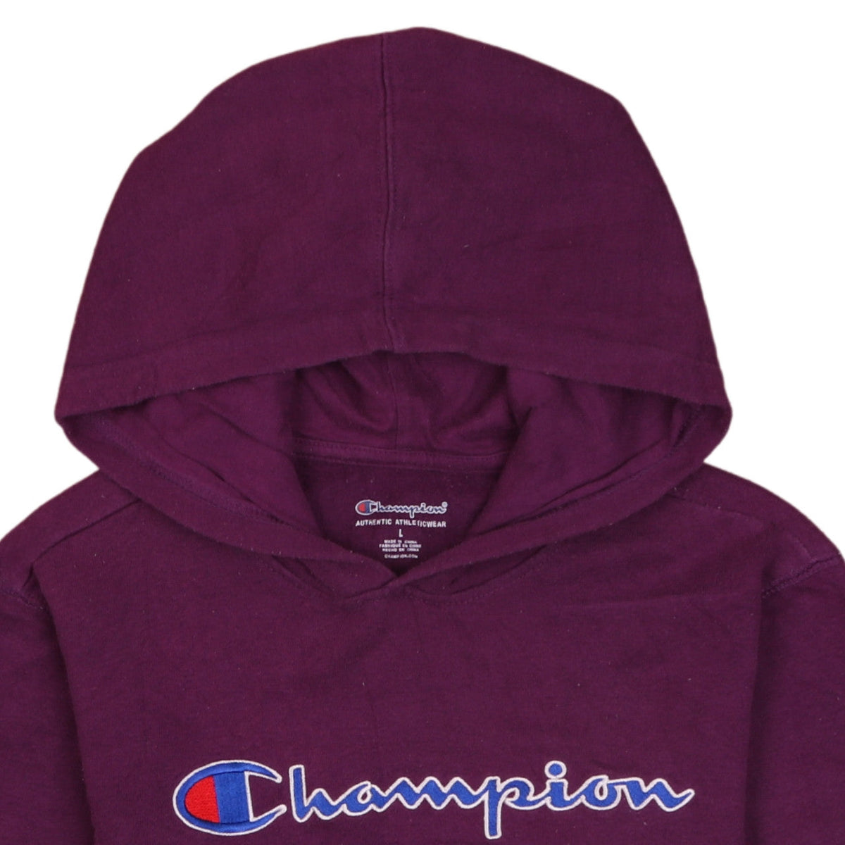 Champion Womens Purple Pullover Hoodie L Logo Athletic Sweatshirt