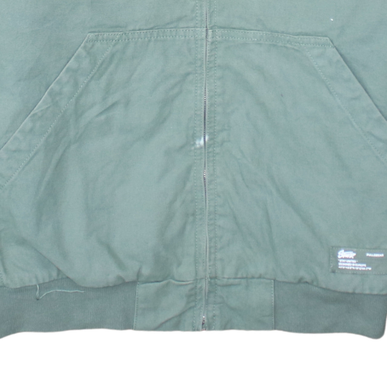 Pull & Bear Men's Green Hooded Windbreaker Jacket Size L