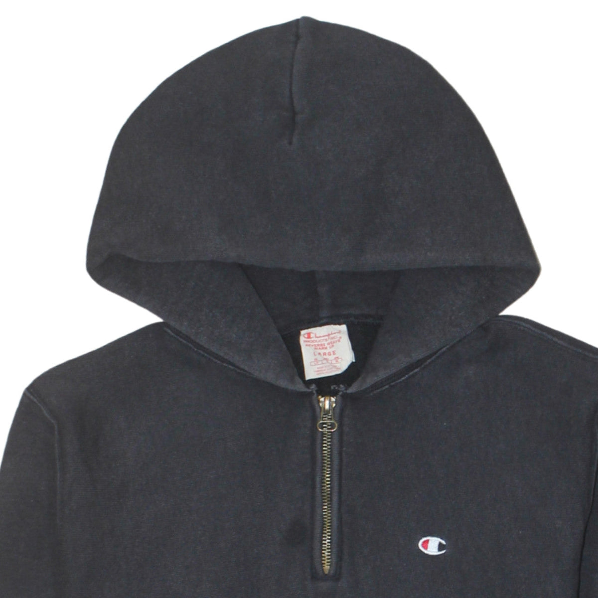 Champion Men's Black Large 1/2 Zip Hoodie Reverse Weave Sweatshirt