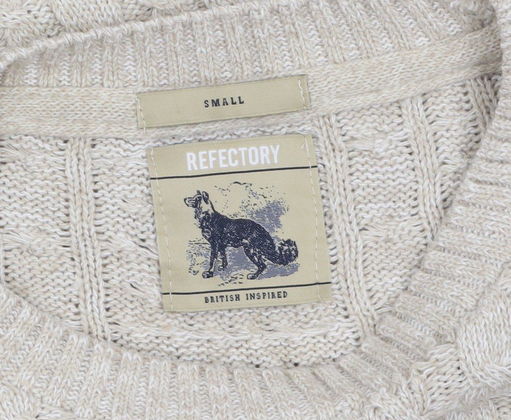 Refectory Women's Beige Cable-Knit Cotton Blend Jumper Size S