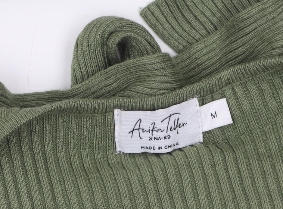 NA-KD Women’s Green Wrap Ribbed V-Neck Jumper Size M